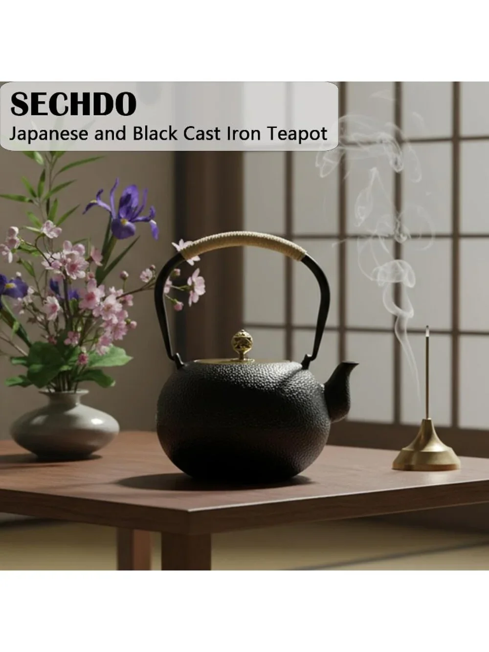 Black Cast Iron Kitchen Japanese Tetsubin Tea Pot 40.6oz Stovetop Infuser Pot